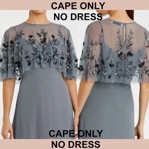 NEW Mac Duggal [ 6 ] 9229 Embellished Applique Evening Cape in Slate Blue U1416